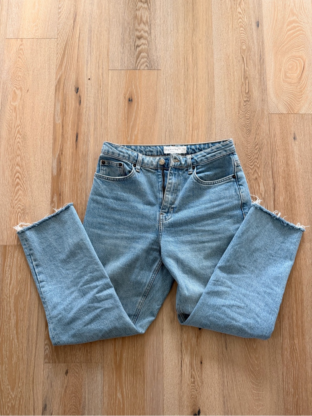 Topshop Straight Denim Jeans with frayed hems